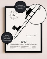 Framed Shenandoah Valley Regional Airport layout wall art poster