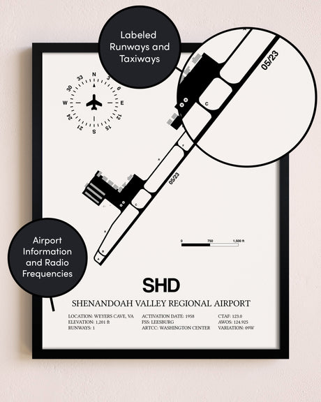 Framed Shenandoah Valley Regional Airport layout wall art poster