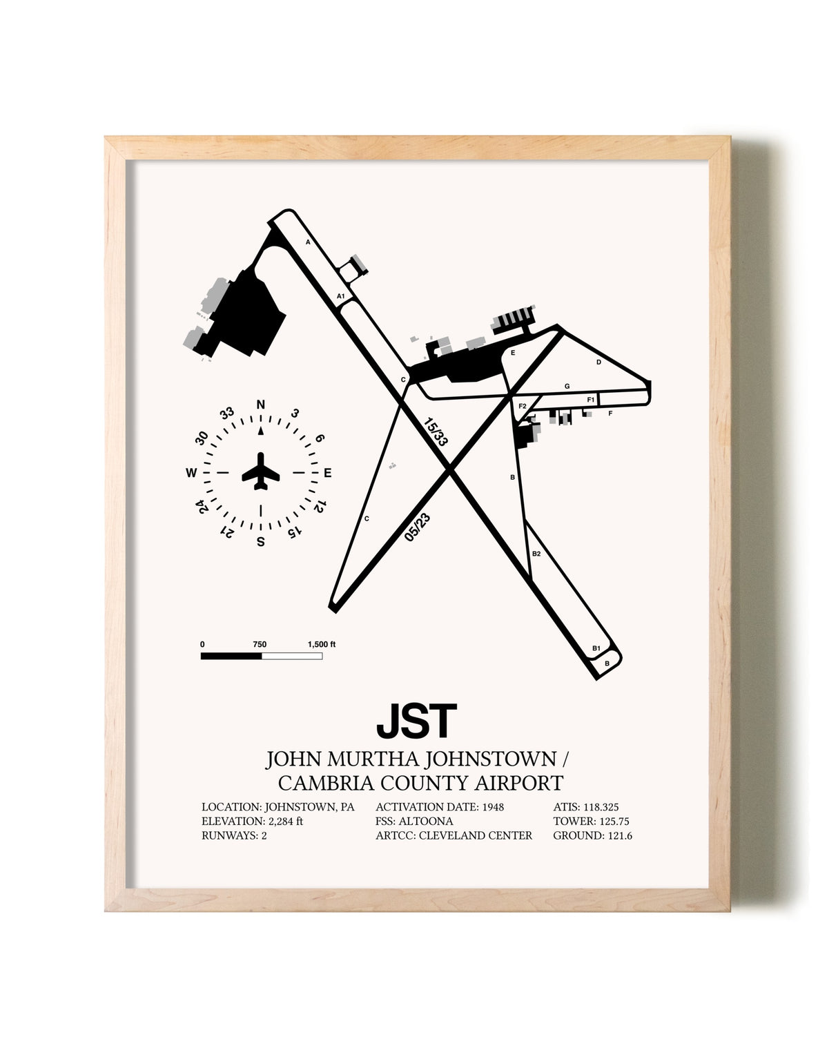 John Murtha Johnstown / Cambria County Airport framed wall art in white frame
