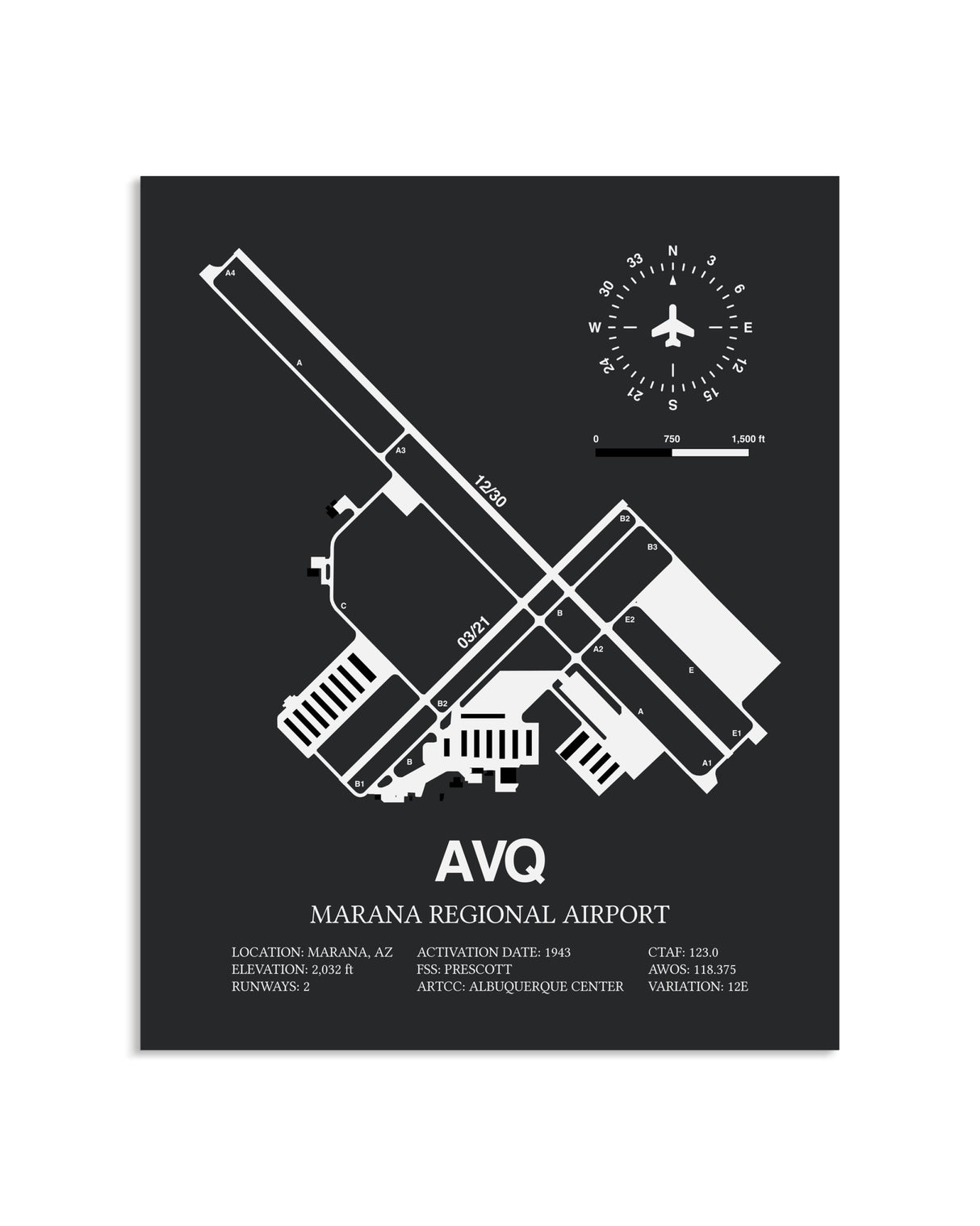 Gray Framed Marana Regional Airport layout wall art poster