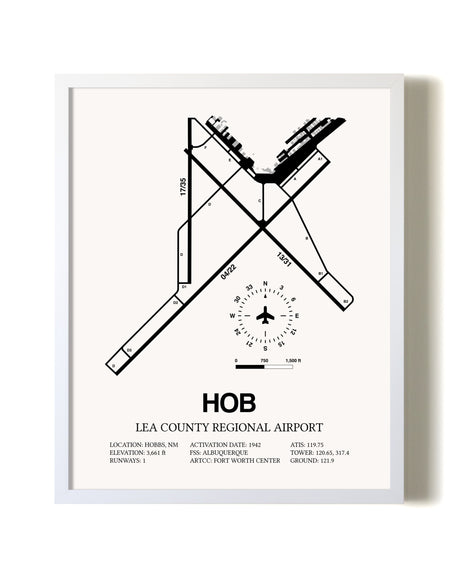 Lea County Regional Airport airport map poster in oak frame