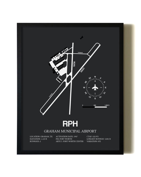 Unframed Graham Municipal Airport map print poster