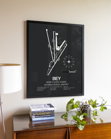 Gray Framed Beirut-Rafic Hariri International Airport wall art poster in black frame