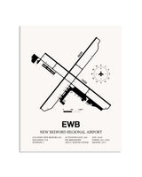 Gray New Bedford Regional Airport framed poster displayed in an airplane hangar