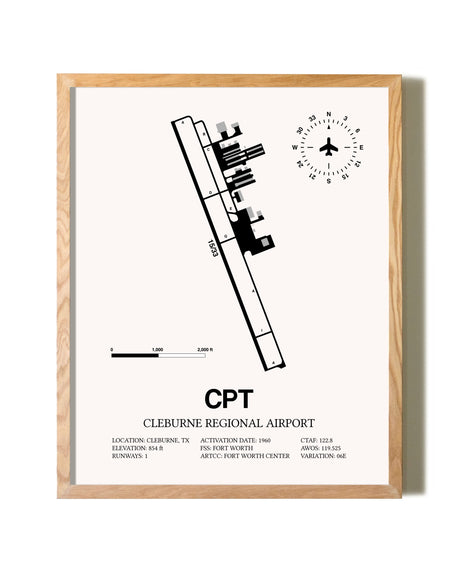 Cleburne Regional Airport framed print in natural wood frame