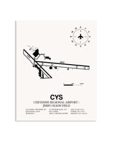 Gray Cheyenne Regional Airport / Jerry Olson Field framed poster displayed in an airplane hangar