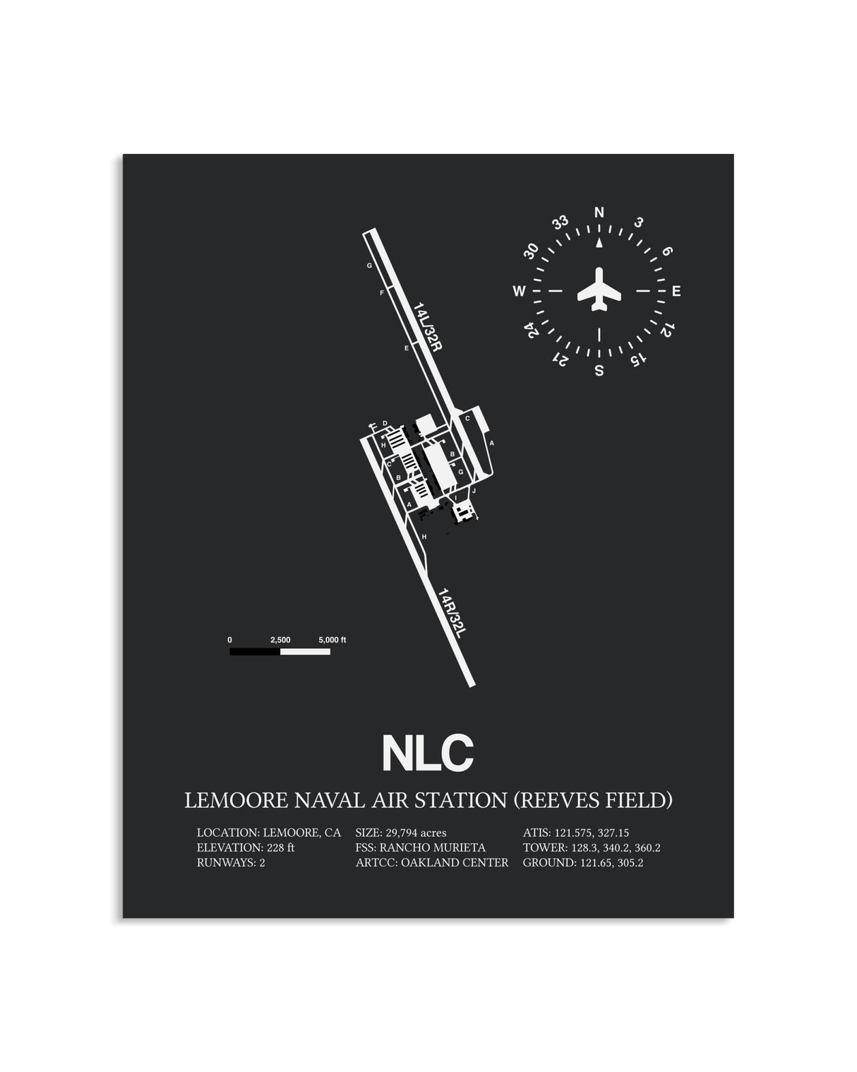 Gray Framed Lemoore Naval Air Station (Reeves Field) layout wall art poster