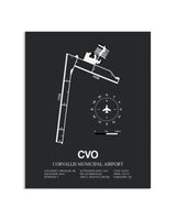 Gray Framed Corvallis Municipal Airport layout wall art poster