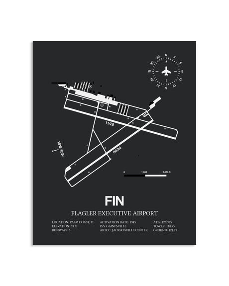 Gray Framed Flagler Executive Airport layout wall art poster