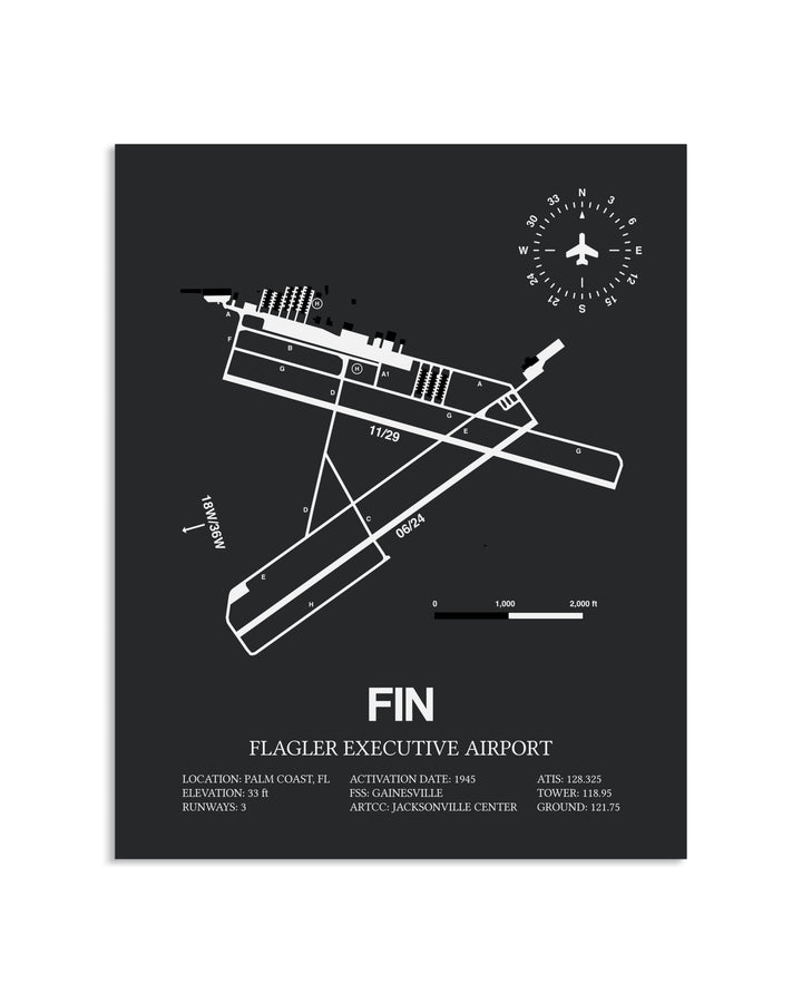 Gray Framed Flagler Executive Airport layout wall art poster
