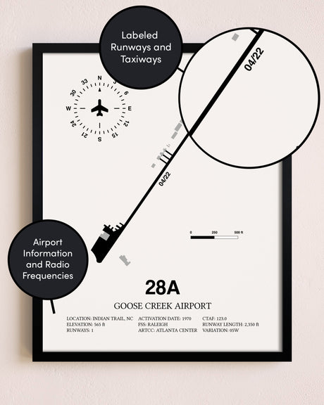 Framed Goose Creek Airport layout wall art poster