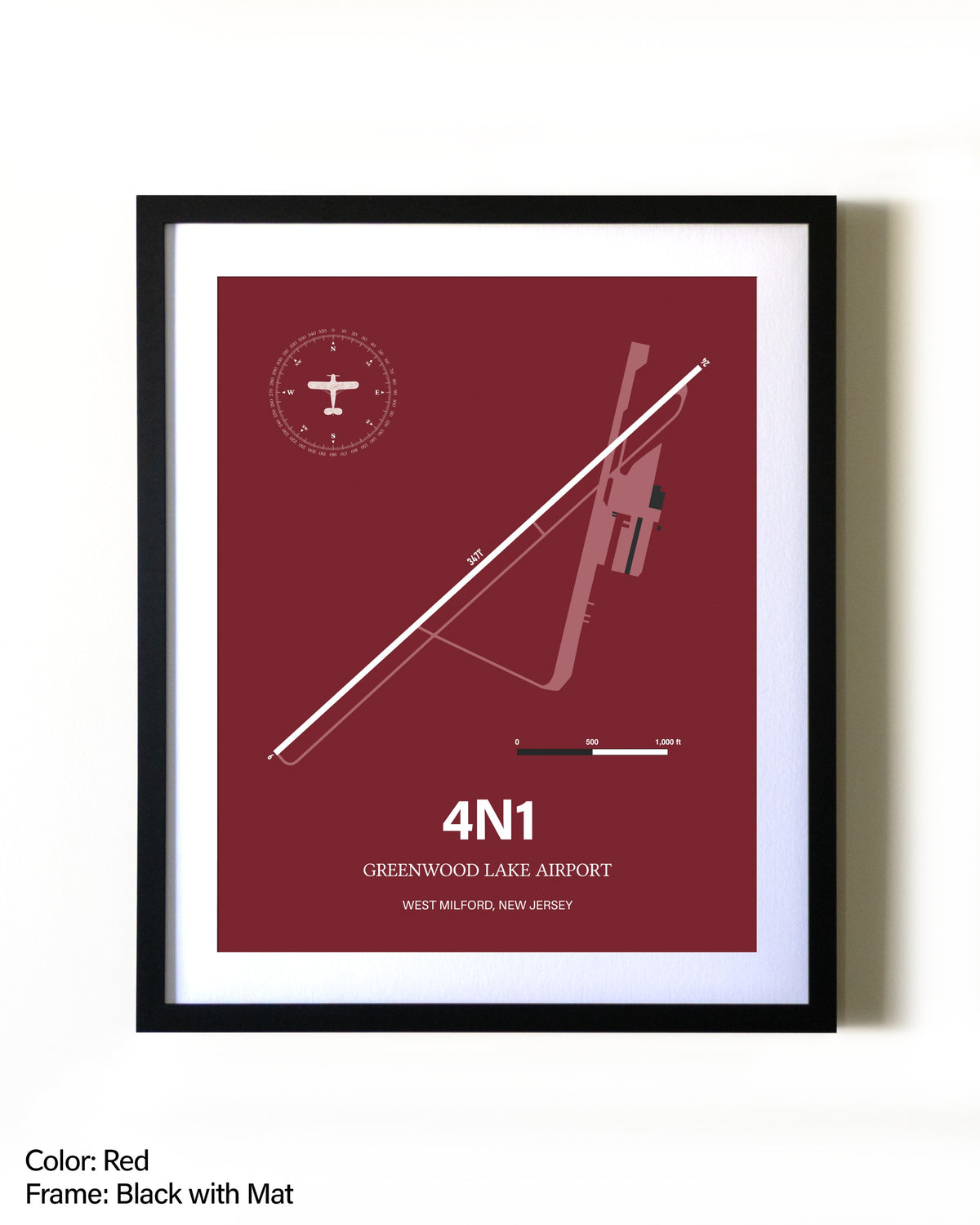 Greenwood Lake Airport aviation wall décor in black wood frame