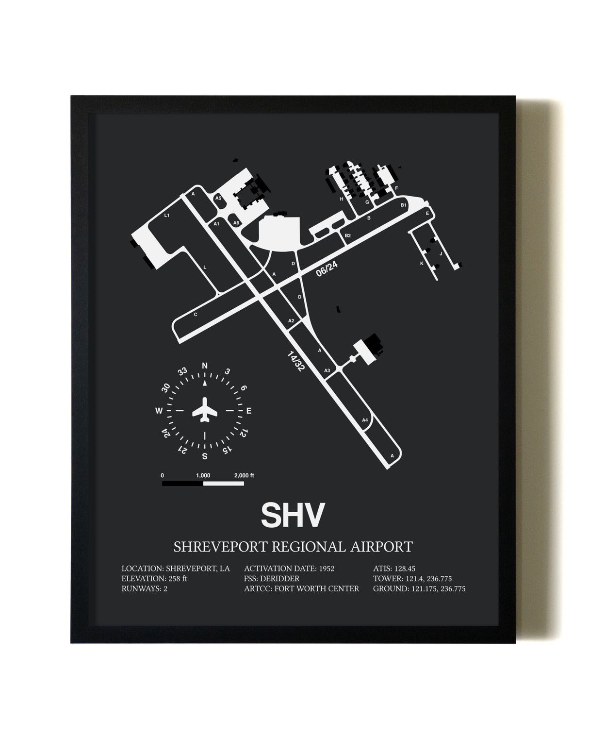 Unframed Shreveport Regional Airport map print poster
