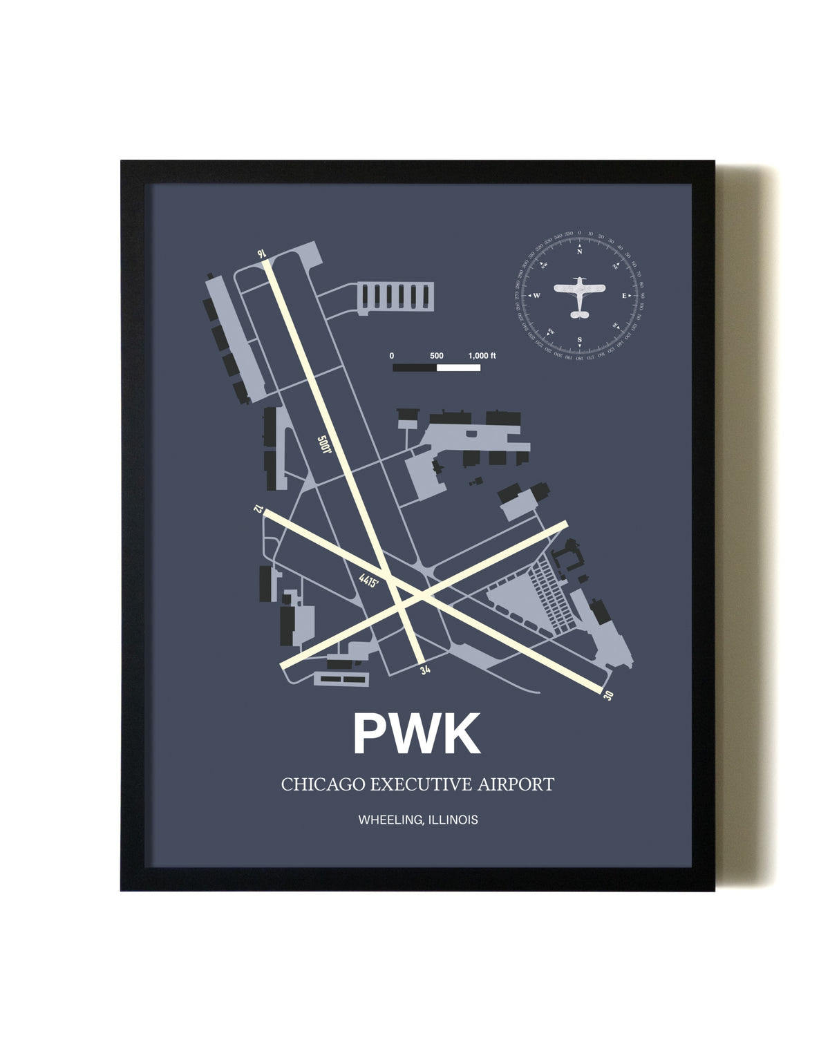 Framed Chicago Executive Airport wall art poster in black frame