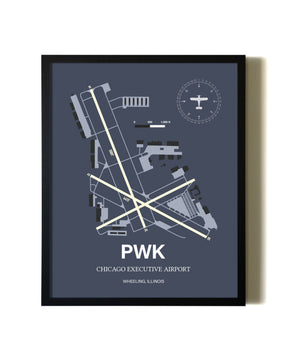 Framed Chicago Executive Airport wall art poster in black frame
