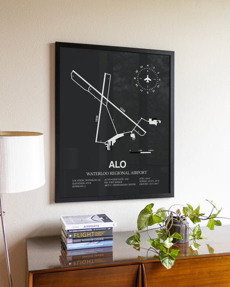 Gray Framed Waterloo Regional Airport wall art poster in black frame