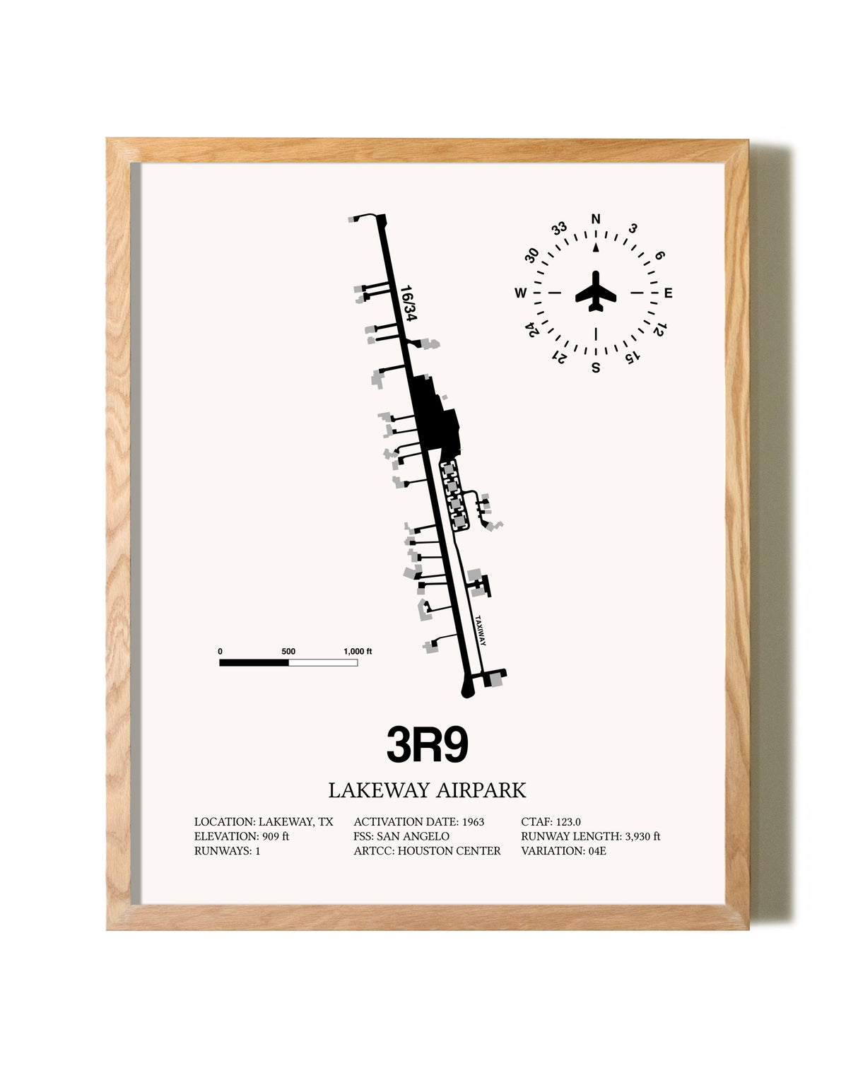 Lakeway Airpark framed print in natural wood frame