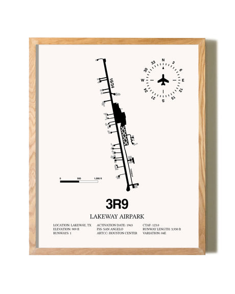 Lakeway Airpark framed print in natural wood frame