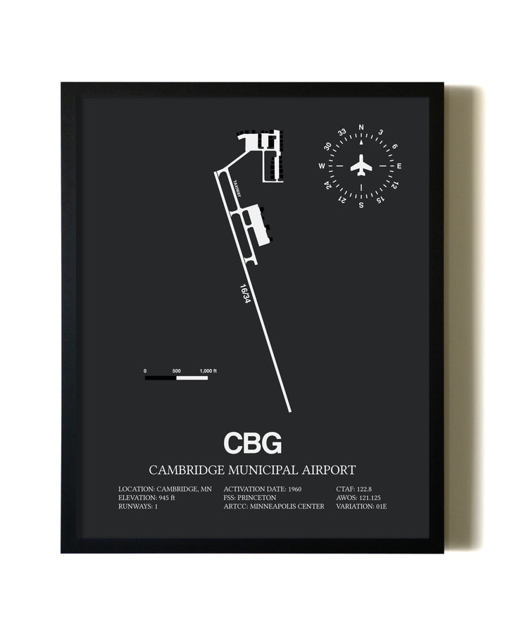 Unframed Cambridge Municipal Airport map print poster
