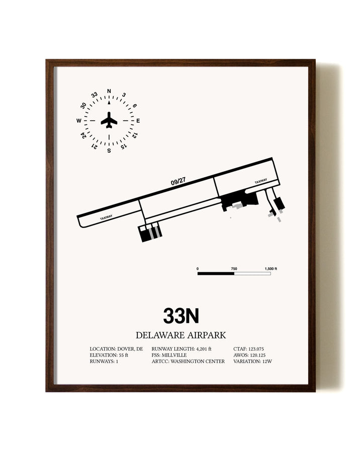 Delaware Airpark aviation print in walnut frame