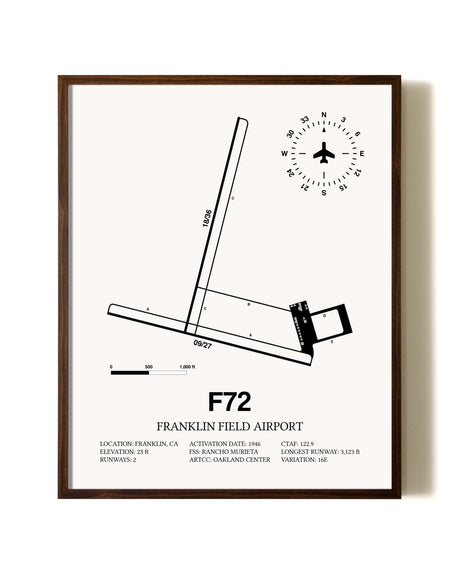 Franklin Field Airport aviation print in walnut frame
