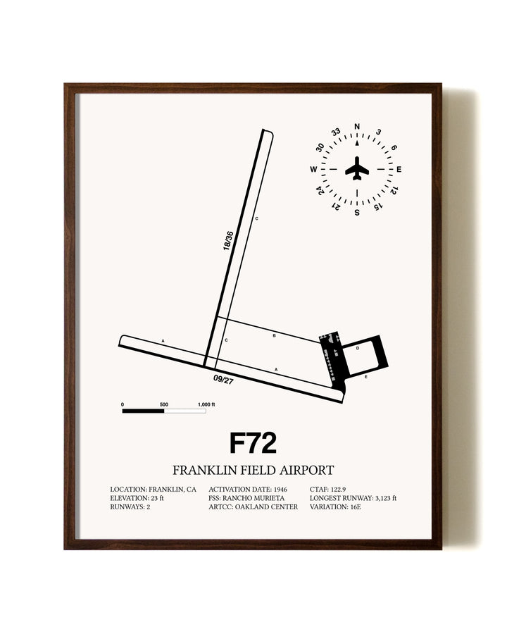 Franklin Field Airport aviation print in walnut frame