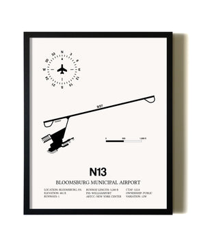 Framed Bloomsburg Municipal Airport wall art poster in black frame