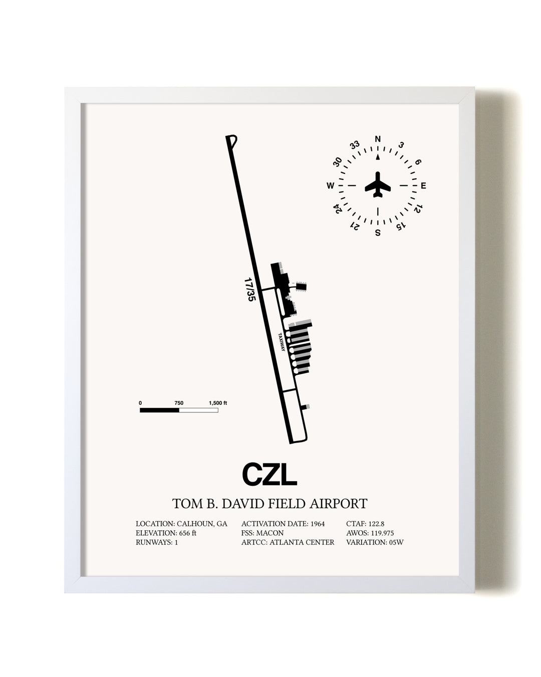 Tom B. David Field Airport airport map poster in oak frame