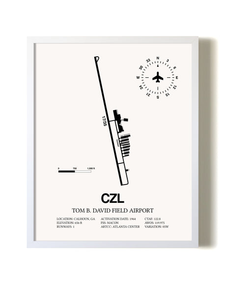 Tom B. David Field Airport airport map poster in oak frame