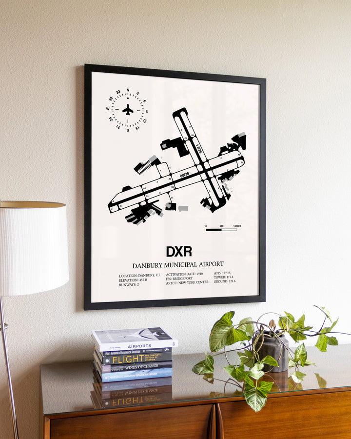 Danbury Municipal Airport aviation wall décor in black wood frame