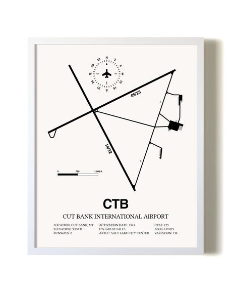 Cut Bank International Airport airport map poster in oak frame
