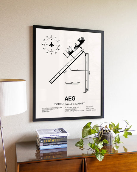Double Eagle II Airport aviation wall décor in black wood frame
