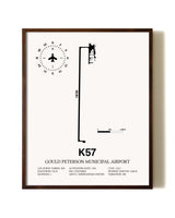 Gould Peterson Municipal Airport aviation print in walnut frame