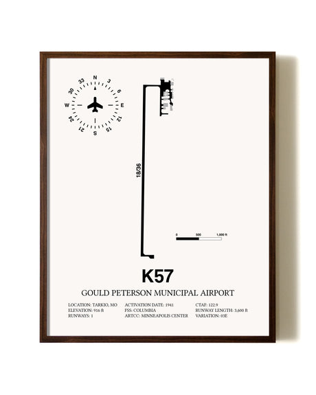 Gould Peterson Municipal Airport aviation print in walnut frame