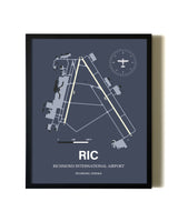 Blue and Cream Framed Richmond International Airport layout wall art poster