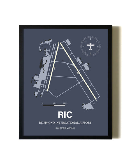Blue and Cream Framed Richmond International Airport layout wall art poster
