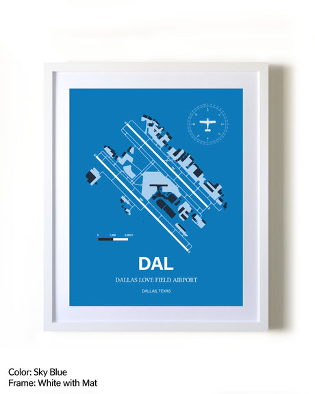 Dallas Love Field Airport framed wall art in white frame with mat