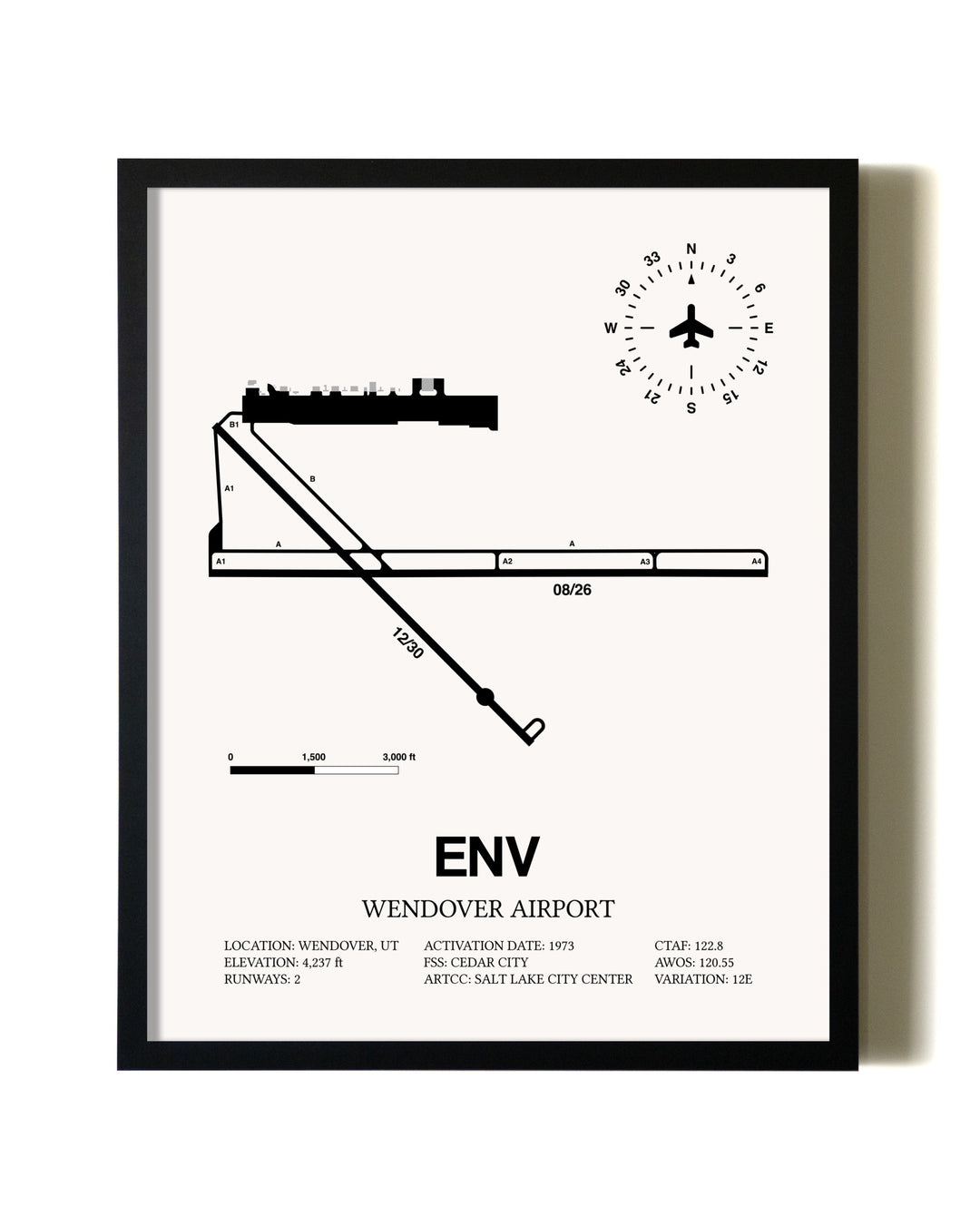 Framed Wendover Airport wall art poster in black frame