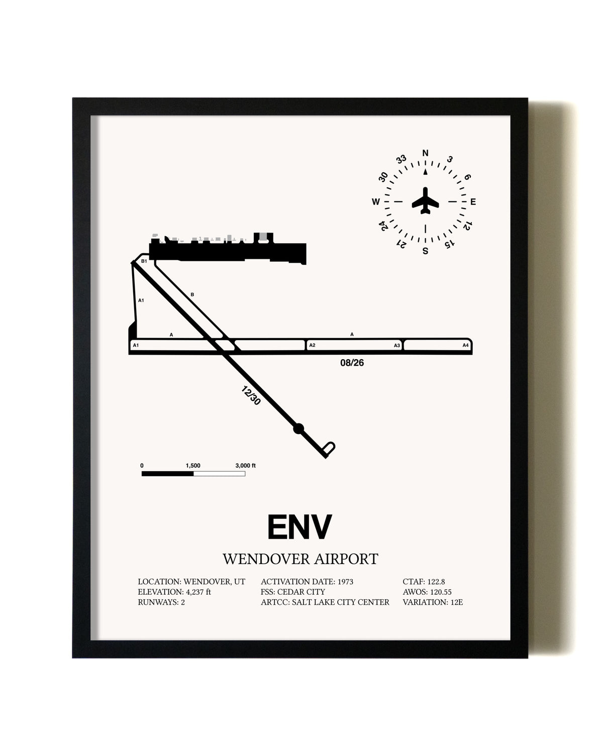 Framed Wendover Airport wall art poster in black frame