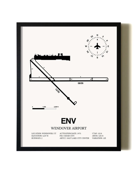 Framed Wendover Airport wall art poster in black frame