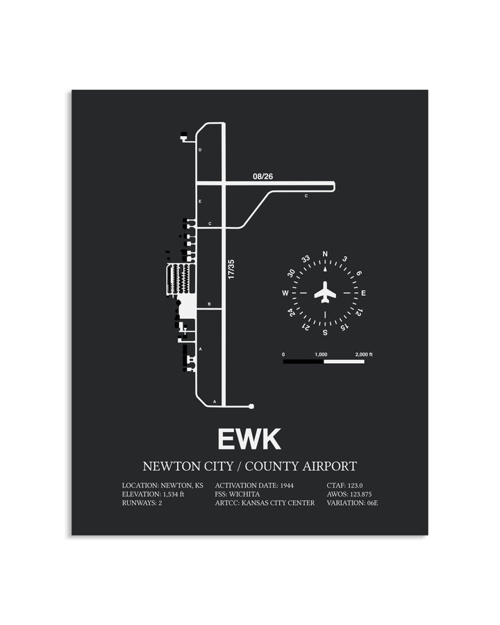 Gray Framed Newton City / County Airport layout wall art poster