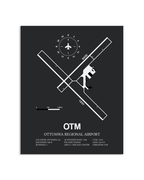 Gray Framed Ottumwa Regional Airport layout wall art poster