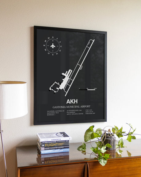 Gray Framed Gastonia Municipal Airport wall art poster in black frame