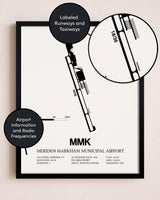 Framed Meriden Markham Municipal Airport layout wall art poster