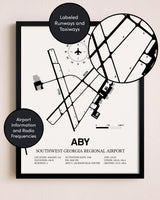 Framed Southwest Georgia Regional Airport layout wall art poster