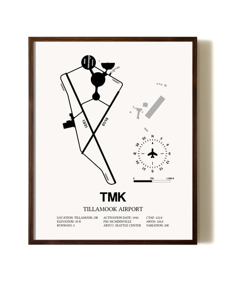 Tillamook Airport aviation print in walnut frame