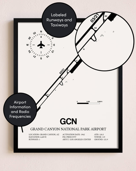 Framed Grand Canyon National Park Airport layout wall art poster