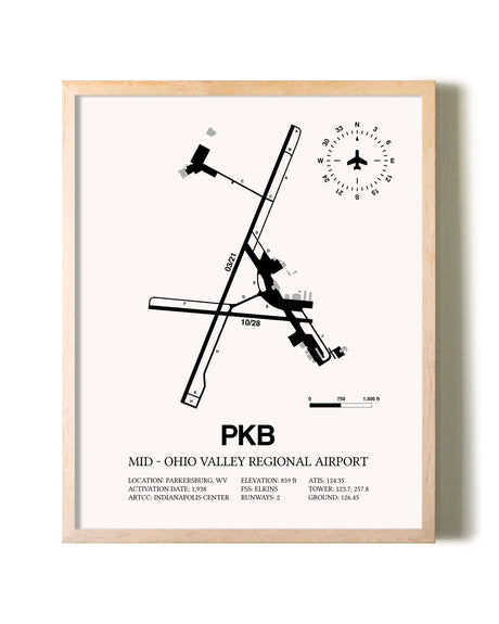 Mid-Ohio Valley Regional Airport framed wall art in white frame