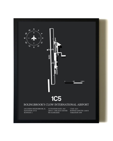 Unframed Bolingbrook's Clow International Airport map print poster
