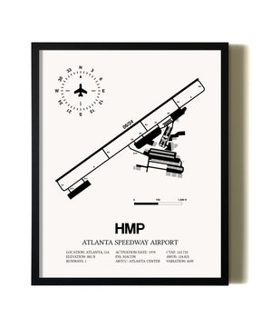 Framed Atlanta Speedway Airport wall art poster in black frame